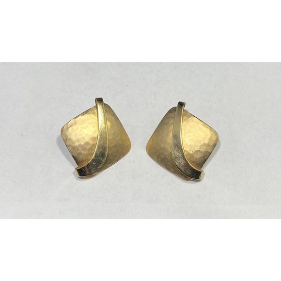 TTC 925 Modernist Hammered Earrings Stud Post Pierced Abstract Square Swirl - Picture 1 of 8